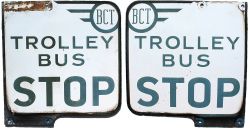 Bradford Corporation Trolley Bus Stop enamel sign, double sided measuring 12in x 11.5in. Extremely