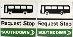 Southdown Request Stop, screen printed sign, double sided measuring 12in x 12in. Good overall