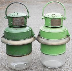 GWR Pot Lamps, quantity 2 with similar, large brass plates attached to chimneys RETURN TO GENERAL