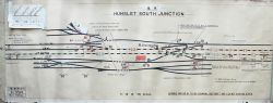 LMSR (over marked BR) coloured Signalbox Diagram HUNSLET SOUTH JUNCTION. Situated between Leeds