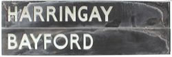 LNER or possibly GNR glass Indicator Panels, quantity 2 comprising: HARINGAY measuring 22.5in x 3.