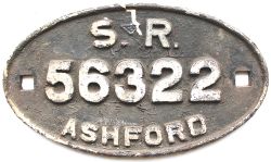 Southern Railway cast iron, oval Wagon Plate S.R 56322 ASHFORD. Measures 13.5in x 7.5in, as