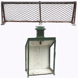 LMS, so embossed, Station Lamp case bereft of glass and interior, 26in x 14in x 10in. Together