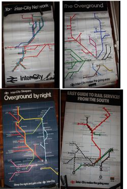 British Rail Posters, qty 4 different Inter City System Maps including a Sleeper example. (4 items)