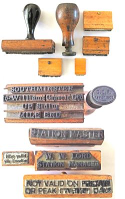 GER wood handled, brass Station Stamp GER FAMBRIDGE. Together with a wooden handled Rubber Stamp