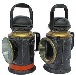 BR(W) Handlamps quantity 2 comprising: a 3 aspect; a 4 aspect. Both have a BR(W) oval brass plate