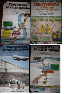 British Rail Posters, qty 4 different Take A Train To Catch A Plane. (4 items)