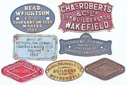 Wagon Plates, quantity 7 comprising: Chas Roberts & Co Builders Wakefield 1958; 1946 Cravens Railway