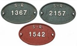 A trio of Southern Railway CI oval Wagonplates all having the Eastleigh triangle cast within.