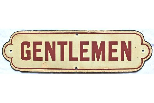 NER enamel Doorplate GENTLEMEN. Brown on cream ground thin border style, no manufacturers name