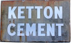 Enamel Sign KETTON CEMENT measuring 60in x 36in. White on blue ground, much faded.