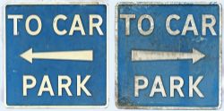 Roadsign TO CAR PARK with arrow. Double sided, cast aluminium, 21in x 21in.