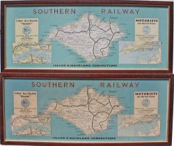 Southern Railway Isle Of Wight Carriage Prints, an identical pair in glazed frames. British Railways