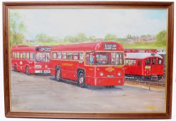 Original Oil Painting, Uxbridge by Malcolm Drabwell depicting an RF bus registration MXX 296 and a