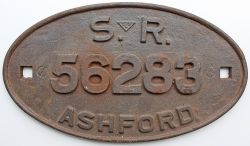 SR oval Wagon Plate Ashford 56283. SER triangle cast within the S and the R. Unrestored measuring