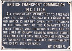 British Transport Commission GWR style Cast iron Trespass Notice.