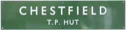 BR(S) enamel railway sign CHESTFIELD T.P.HUT. In excellent condition. Measures 26in x 6in.
