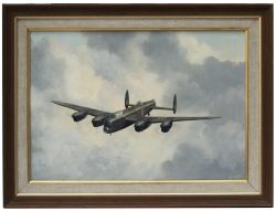Original oil painting of RAF Avro Lancaster from 44 Squadron by Gerald Broom. Oil on board
