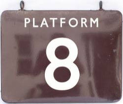BR(W) FF enamel station sign PLATFORM 8. Double sided complete with hanging hooks. In very good