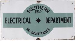 SR enamel sign SOUTHERN RLY ELECTRICAL DEPARTMENT NO ADMITTANCE. In very good condition with minor