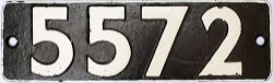 Smokebox numberplate 5572 ex GWR Collett 2-6-2 T built at Swindon in 1929. Allocated to