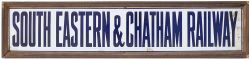South Eastern & Chatham Railway double royal full title enamel poster board heading. In good