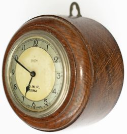 GWR post grouping oak cased Pork Pie wall clock with an English Smiths going barrel movement and