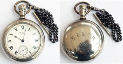 South Eastern & Chatham Railway nickel cased pocket watch with a American Waltham Watch Co 15