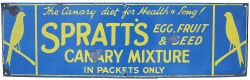 Advertising enamel sign SPRATT'S EGG FRUIT & SEED CANARY MIXTURE IN PACKETS ONLY. THE CANARY DIET