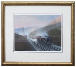 Original oil painting of LMS Stanier Pacific 4-6-2 46225 Duchess Of Gloucester by Gerald Broom.