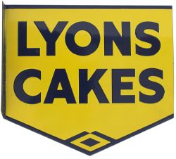 Advertising enamel sign LYONS CAKES. Double sided with wall mounting flange. Both sides in virtually