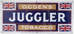 Advertising enamel sign OGDEN'S JUGGLER TOBACCO. In excellent condition with ISSUED BY THE
