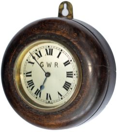 GWR oak cased PORK PIE signal box clock. The quality French made movement has been recently oiled,