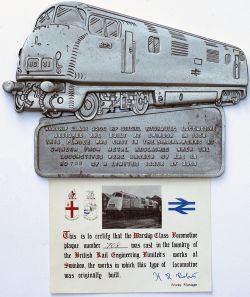 British Railways plaque depicting Warship Diesel Hydraulic locomotive No D823. These were cast at