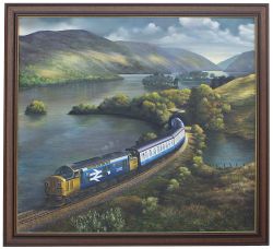 Original oil painting of British Railways Diesel Class 37 37012 Loch Rannoch passing Loch Eilt by