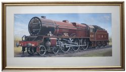 Original painting of LMS Royal Scot 6161 King's Own by Murray Secretan. Gouache on board, nicely
