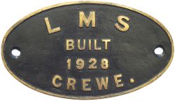 Worksplate LMS BUILT CREWE 1928. Ex Fowler 4F 0-6-0 numbered LMS 4453 and BR 44453 Allocated to