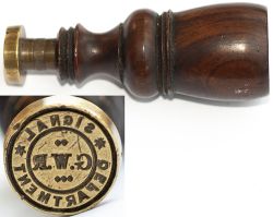 Great Western Railway sealing wax stamp. GWR SIGNAL DEPARTMENT. Brass with fruitwood handle in