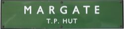 BR(S) enamel railway sign MARGATE T.P.HUT. In excellent condition mounted on original board.