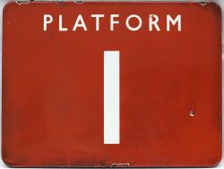 BR(NE) FF enamel station sign PLATFORM 1. In ex railway condition with some minor chipping, measures