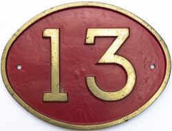 Brass cabside numberplate 13 ex Fox Walker 0-6-0 ST 359 of 1877. It was used at Millom & Askam