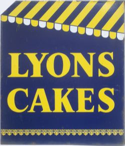 Advertising enamel sign LYONS CAKES. Double sided with wall mounting flange. Both sides in very good