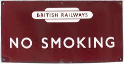 BR(M) enamel station sign NO SMOKING with British Railways totem. In good condition with some