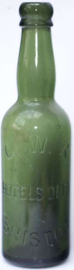 GWR Hotels Department Bristol Green glass Beer Bottle, stands 9 inches tall and is very good