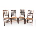 A harlequin set of four Lancashire spindle back chairs