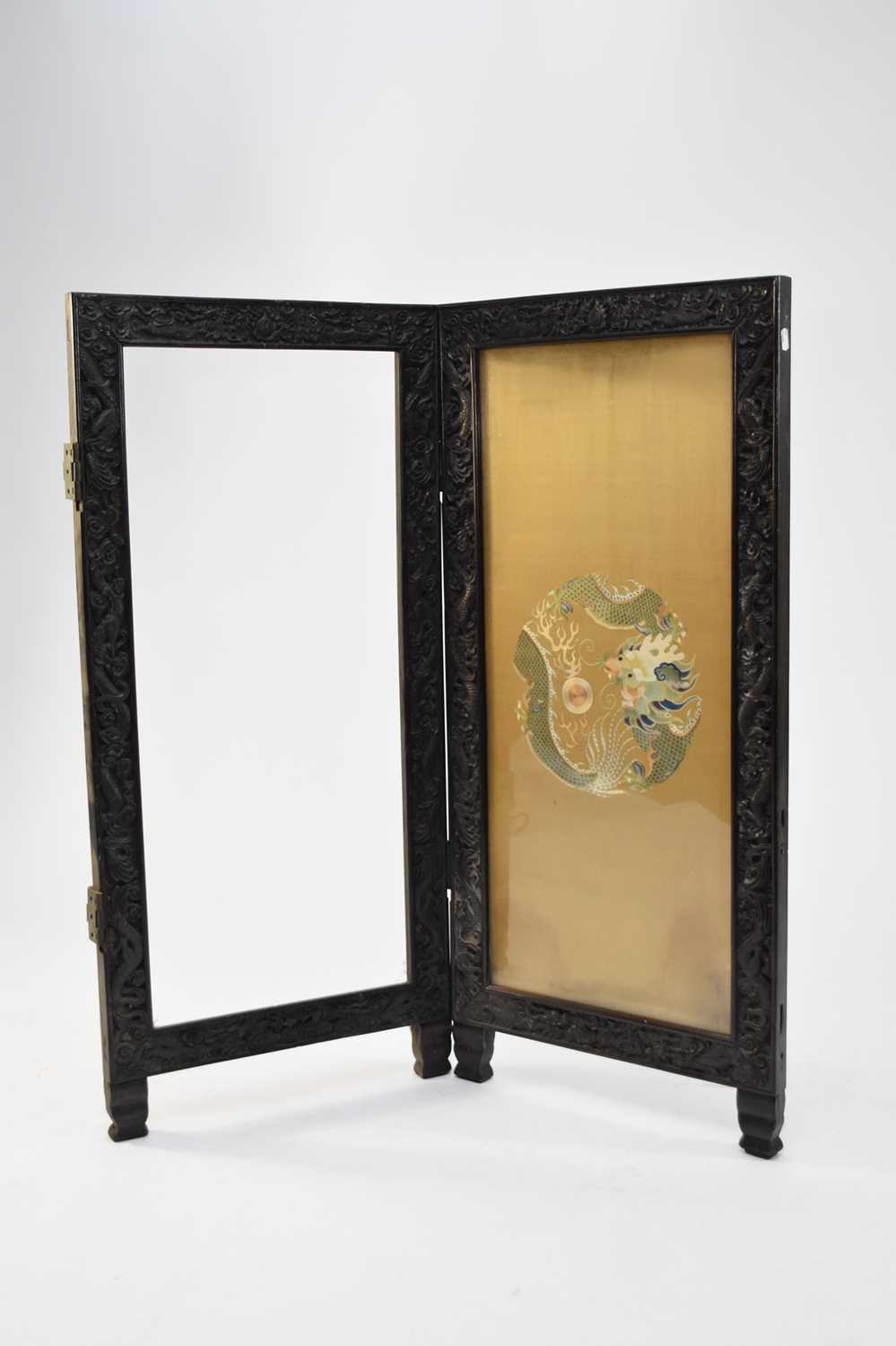 A Chinese silk embroidered screen panel and further frame, 19th century
