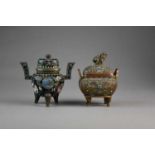 Two Chinese enamelled censers and covers