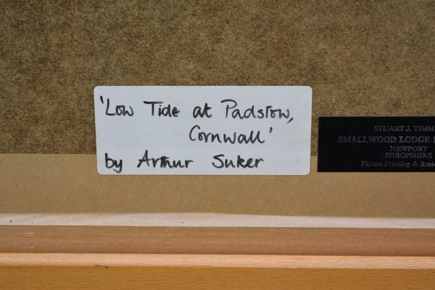 Arthur Suker (British, 1857-1940), 'Low tide at Padstow, Cornwall', watercolour, 28.5cm x 44cm - Image 3 of 3