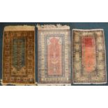 Three silk Kayseri prayer rugs