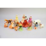 A group of Border Fine Arts and Beswick animals with Royal Doulton ladies